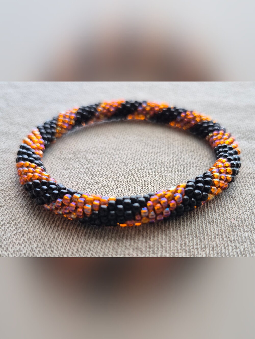 Black and Orange Beaded Spiral Bracelet